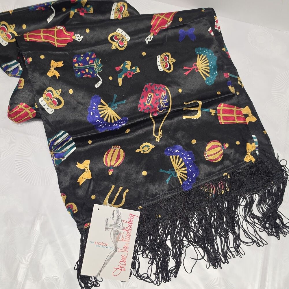 Diane Von Furstenberg Multicolor Scarf Womens Accessories Print Vintage 90s NWT